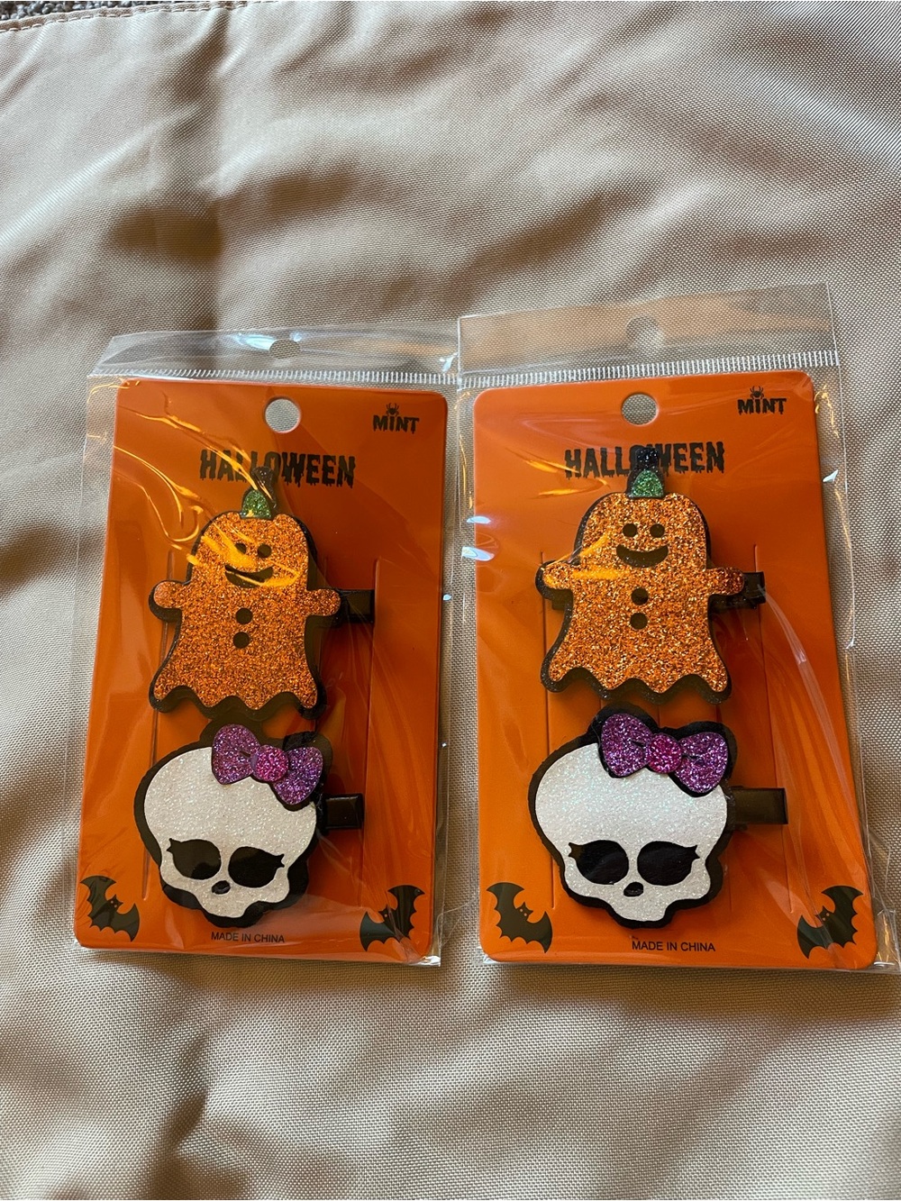 MINT Glitter Pumpkin & Skull Hair Clips - Orange, White, Purple